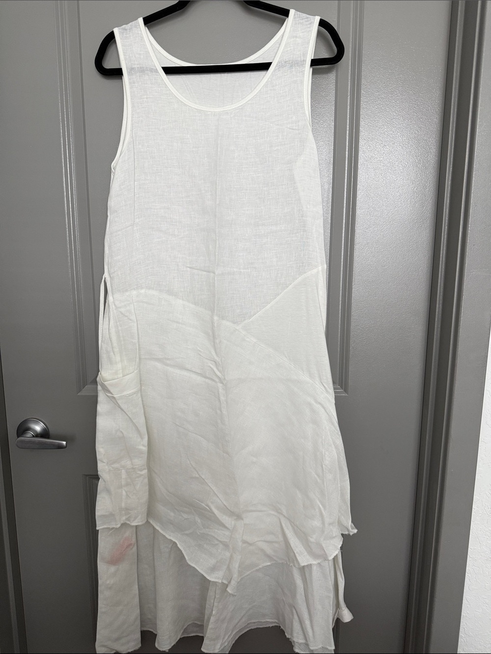 Women's White Layered Linen Tank Dress
